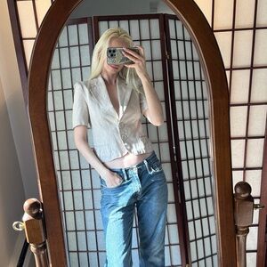 RW&CO. Light Beige Short-Sleeve Blazer